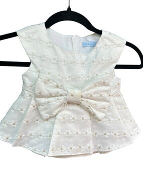 Abel & Lula Ivory Embroidered Gathered Bow Blouse 4 Years Girls Nice Top